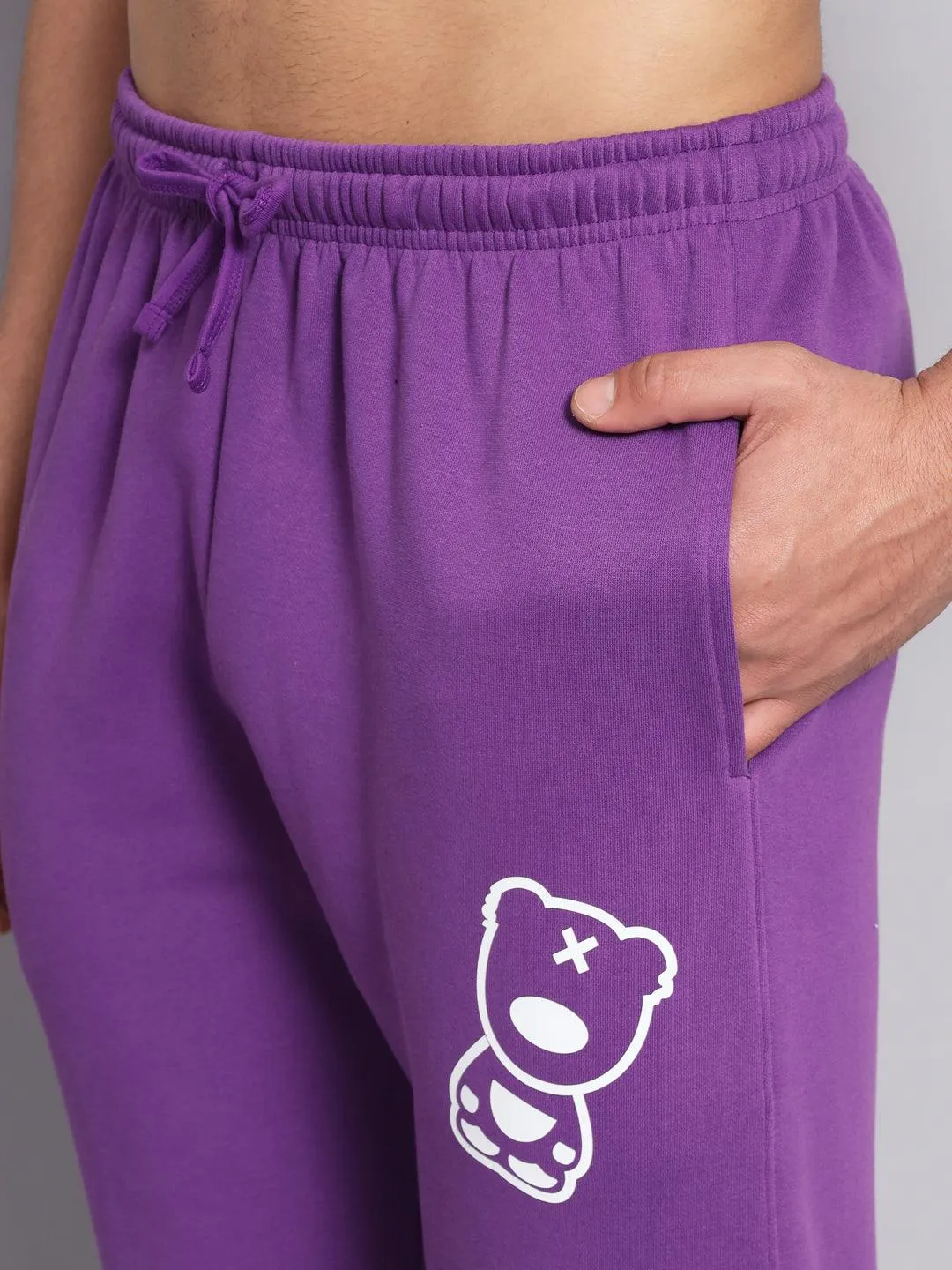 Griffel Men's Front Logo Print Fleece Zipper and Jogger Full set Dark Purple Tracksuit
