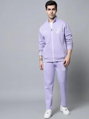 Griffel Men's Front Logo Print Fleece Zipper and Jogger Full set Mauve Tracksuit
