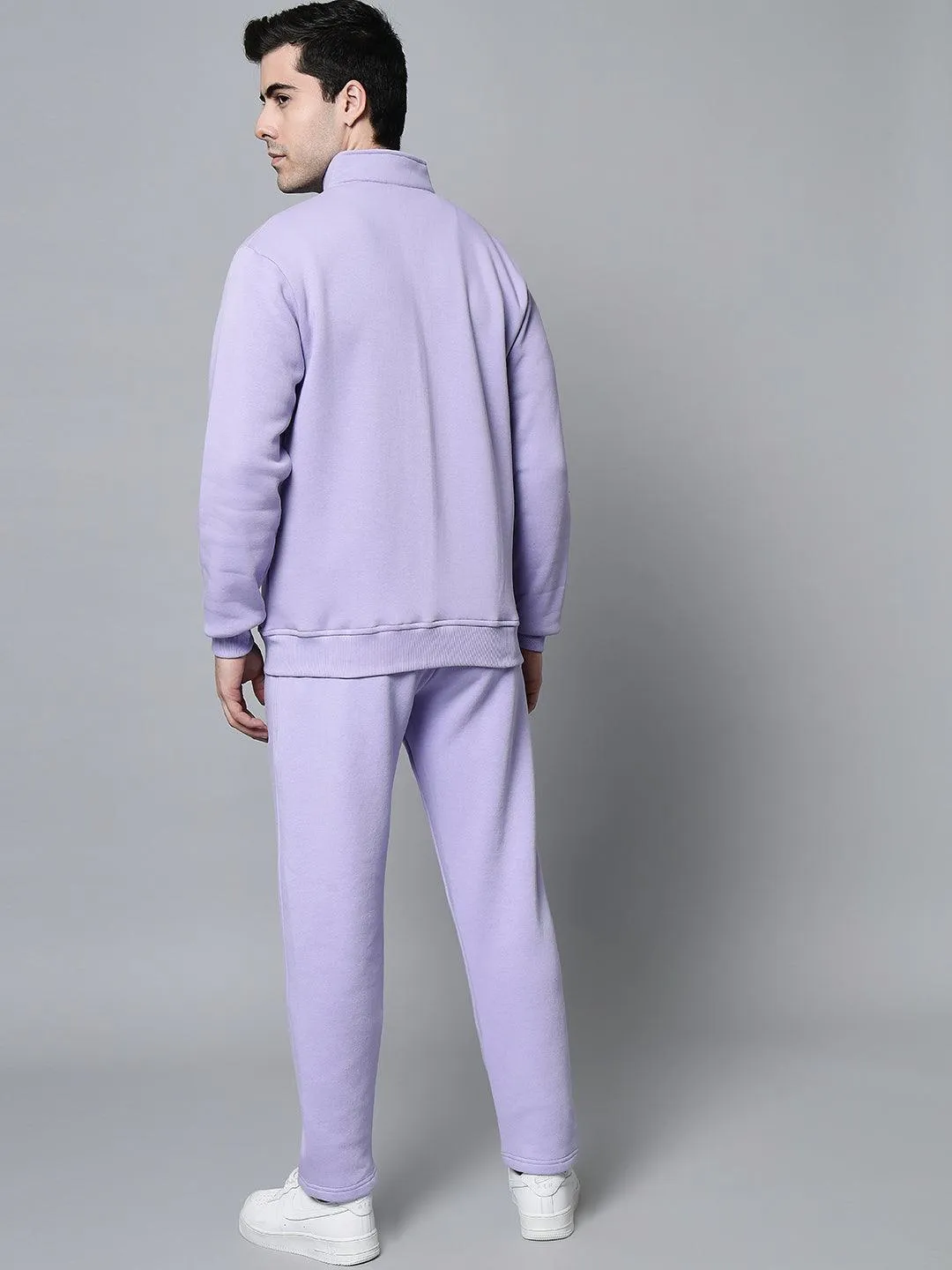 Griffel Men's Front Logo Print Fleece Zipper and Jogger Full set Mauve Tracksuit