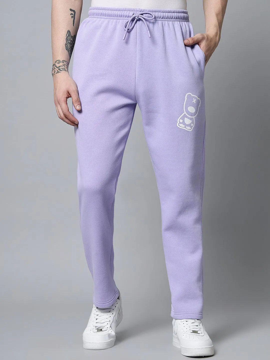 Griffel Men's Front Logo Print Fleece Zipper and Jogger Full set Mauve Tracksuit
