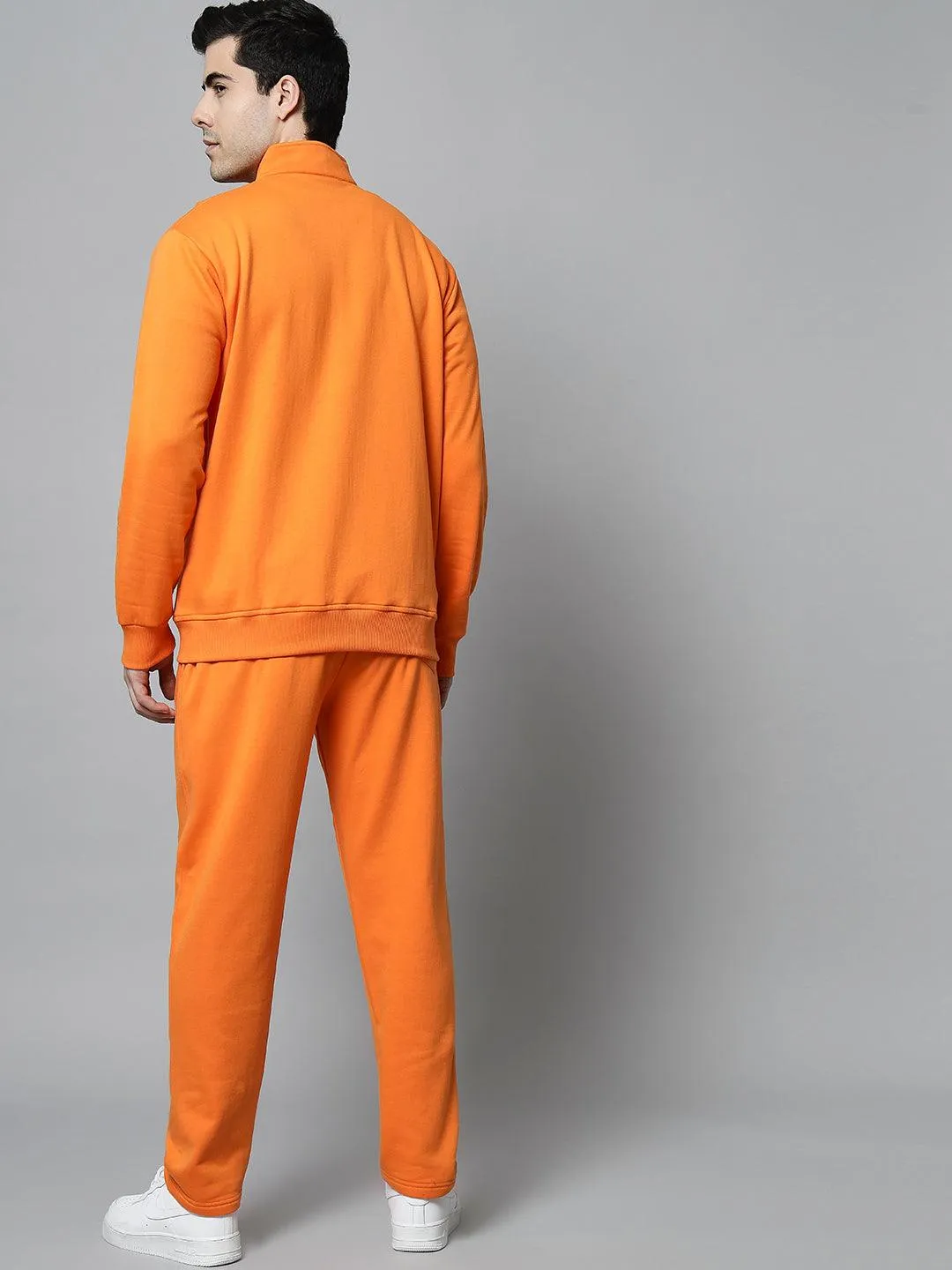 Griffel Men's Front Logo Print Fleece Zipper and Jogger Full set Orange Tracksuit