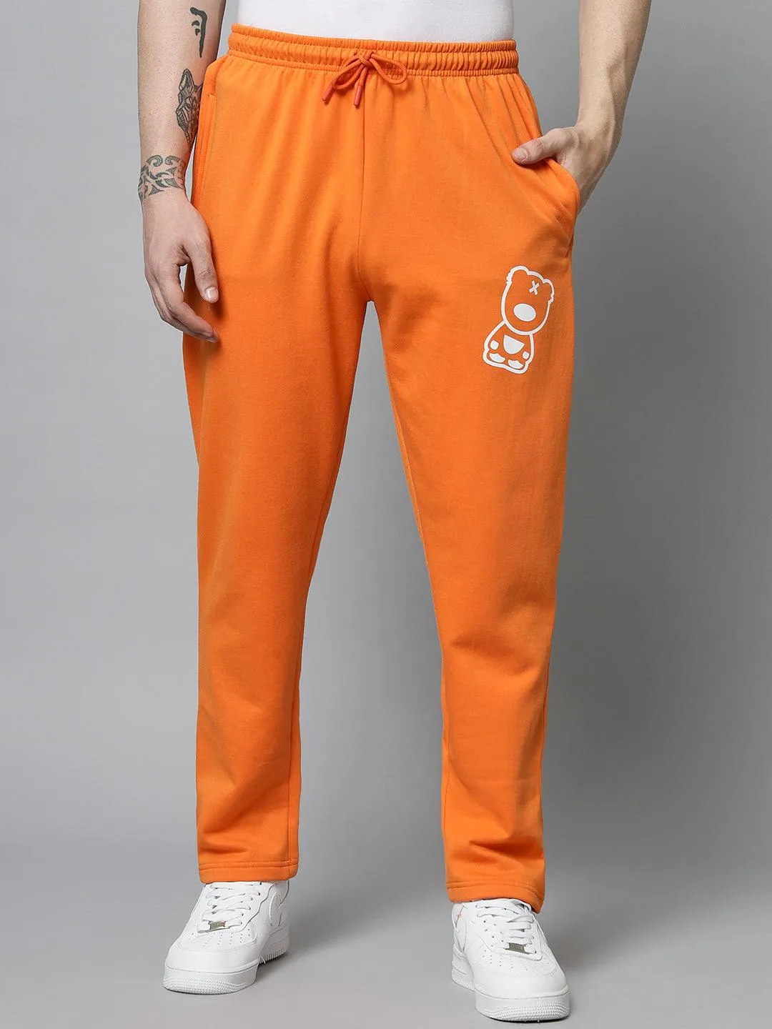 Griffel Men's Front Logo Print Fleece Zipper and Jogger Full set Orange Tracksuit