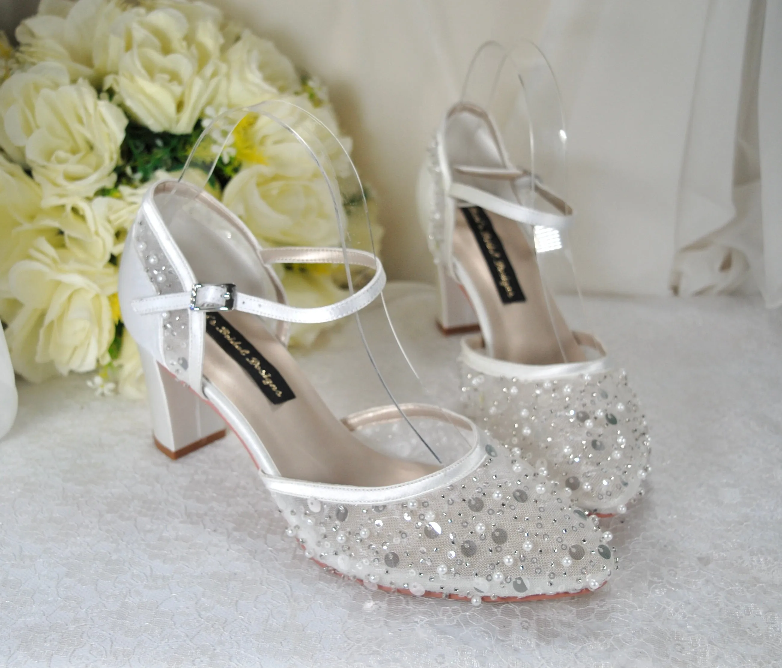 Hand Beaded Block Heels