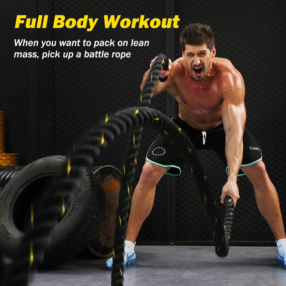 KINGSO Battle Rope 1.5 Inch Heavy Battle Exercise Training Rope 30ft Length Workout Rope 100% Dacron Fitness Rope for Strength Training Home Gym Outdoor Cardio Workout Equipment, Anchor Included