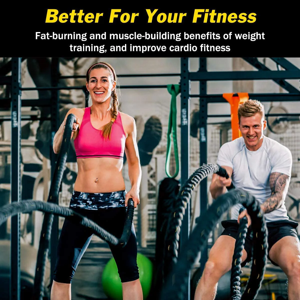 KINGSO Battle Rope 1.5 Inch Heavy Battle Exercise Training Rope 30ft Length Workout Rope 100% Dacron Fitness Rope for Strength Training Home Gym Outdoor Cardio Workout Equipment, Anchor Included