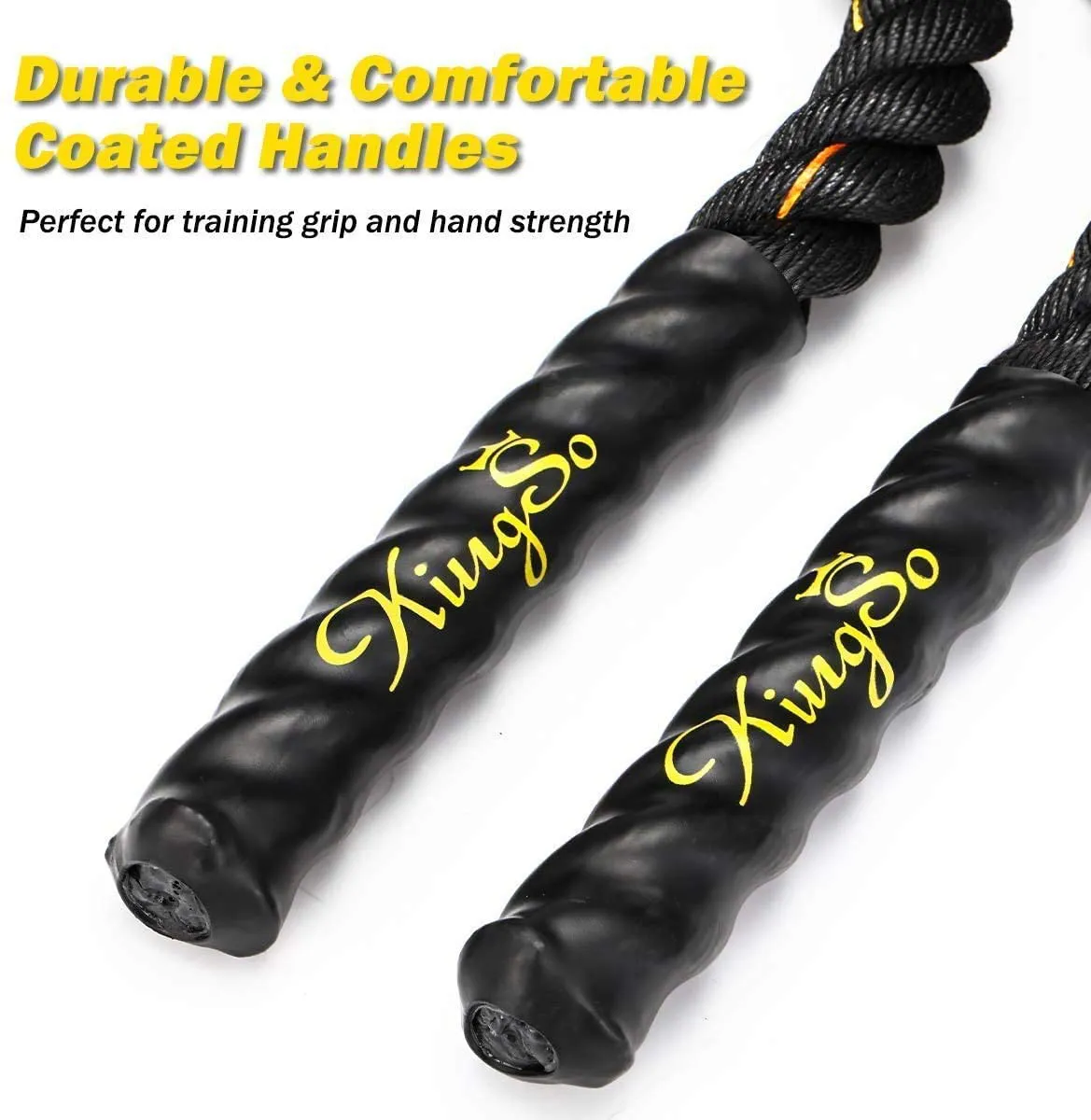 KINGSO Battle Rope 1.5 Inch Heavy Battle Exercise Training Rope 30ft Length Workout Rope 100% Dacron Fitness Rope for Strength Training Home Gym Outdoor Cardio Workout Equipment, Anchor Included