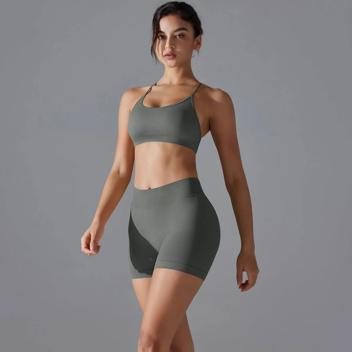 Knitted Peach Hip Lifting Sexy Sling Beautiful Back Yoga Shorts Yoga Fitness Sports Bra Suit