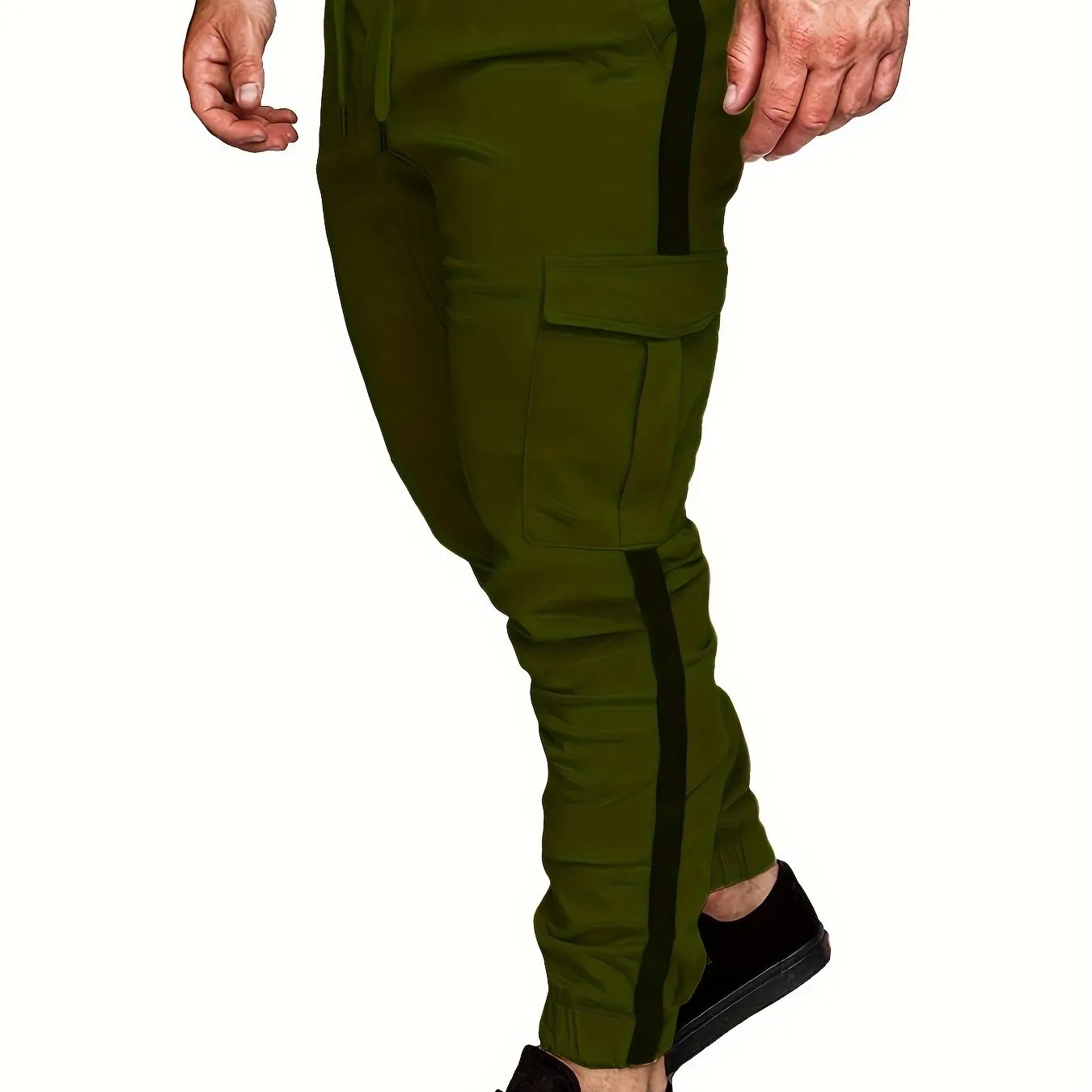 Men's Striped Track Pants With Multi Pockets, Active Drawstring Joggers For Outdoor Activities Gift