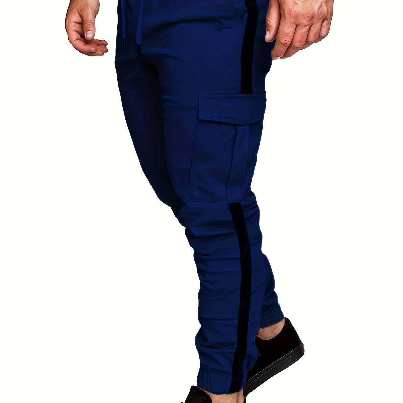 Men's Striped Track Pants With Multi Pockets, Active Drawstring Joggers For Outdoor Activities Gift