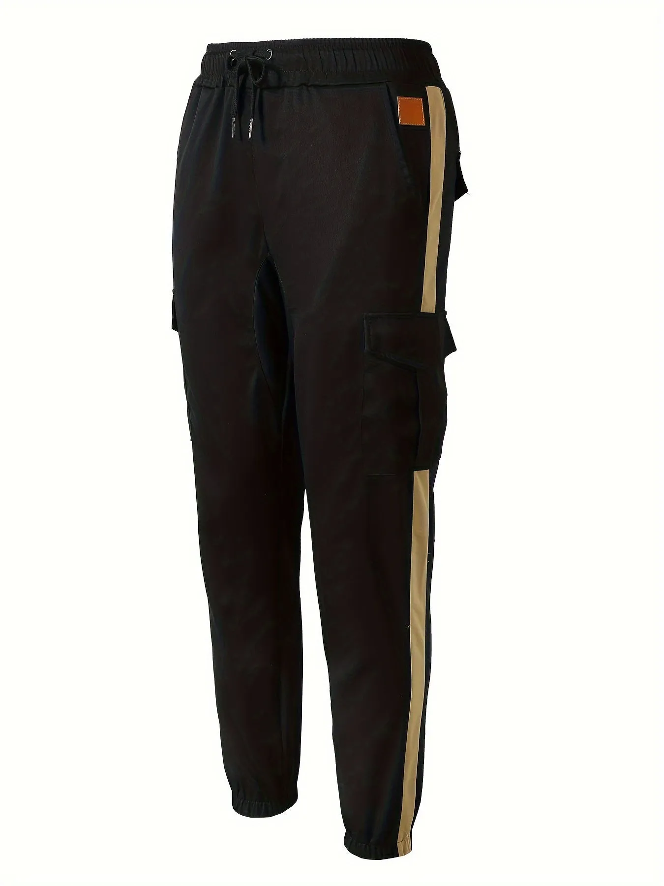Men's Striped Track Pants With Multi Pockets, Active Drawstring Joggers For Outdoor Activities Gift