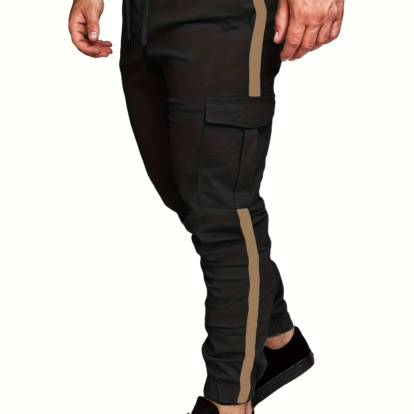 Men's Striped Track Pants With Multi Pockets, Active Drawstring Joggers For Outdoor Activities Gift