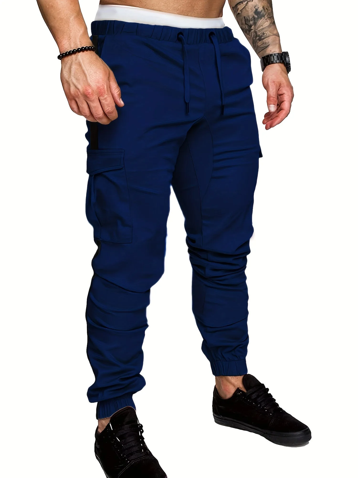 Men's Striped Track Pants With Multi Pockets, Active Drawstring Joggers For Outdoor Activities Gift