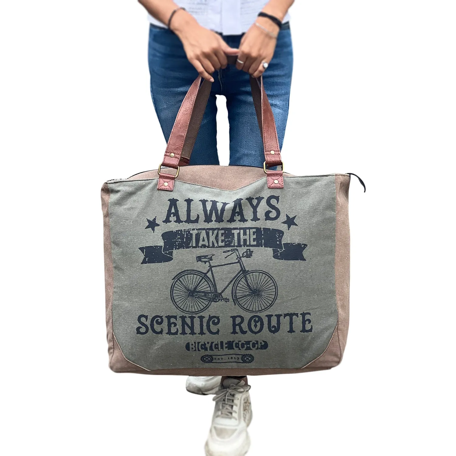 Mona B Extra Large Canvas Handbag for Women | Zipper Extra Spacious Tote Weekender Bag for Grocery Shopping, Travel | Shoulder Bags for Women: Scenic Route