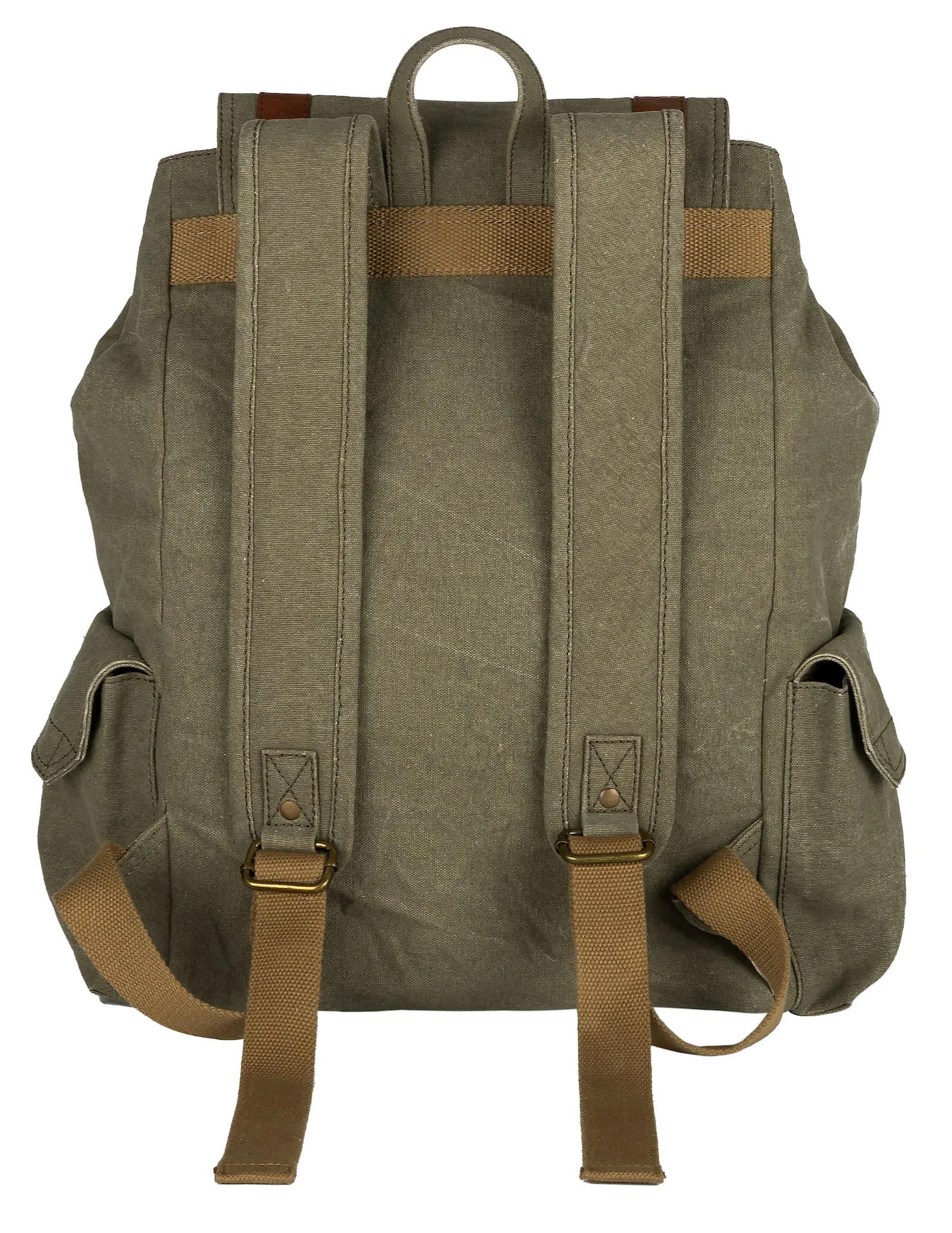 Mona B - moss 100% cotton canvas back pack for offices schools and colleges with 14" laptop sleeve and stylish design