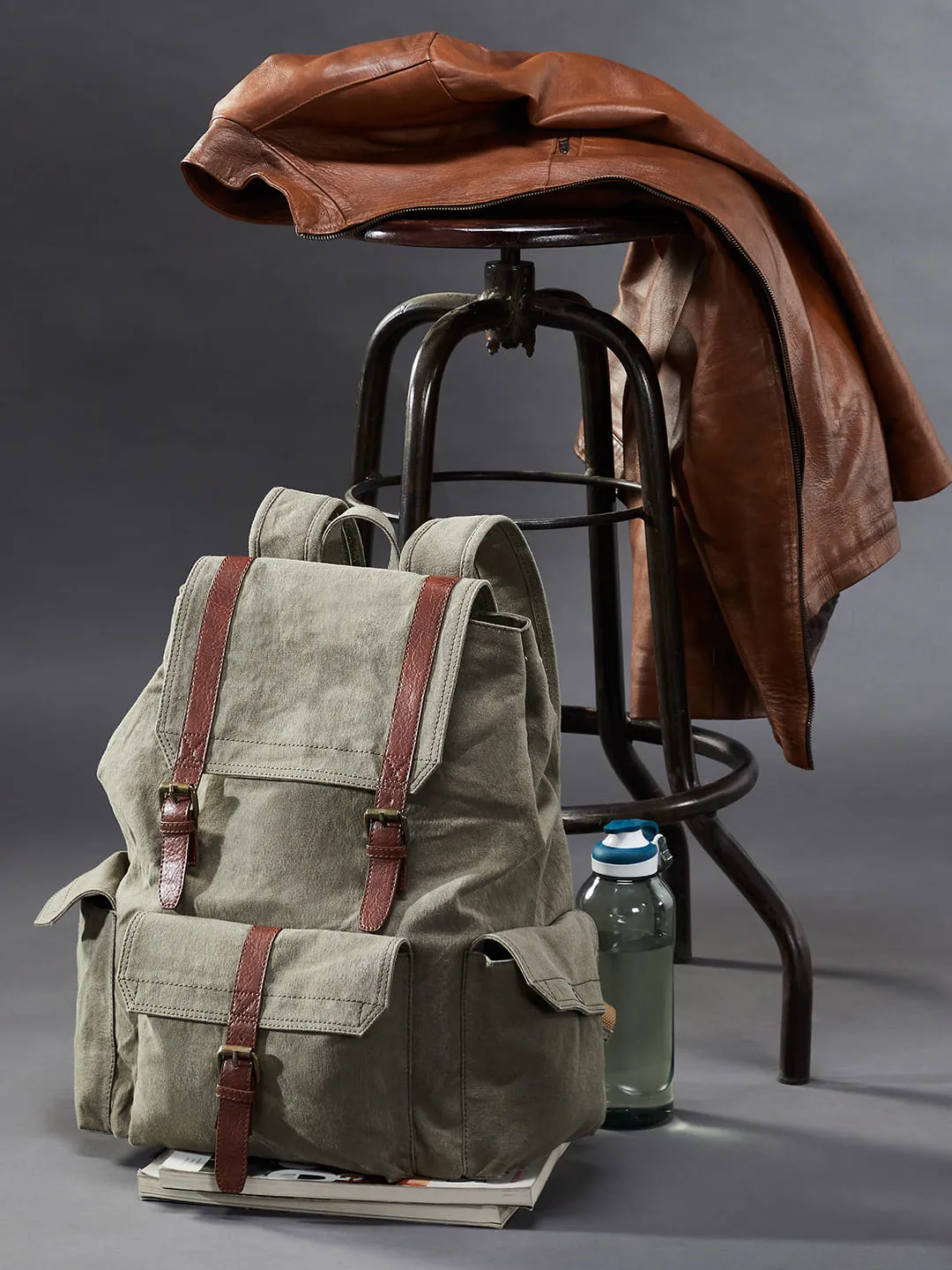 Mona B - moss 100% cotton canvas back pack for offices schools and colleges with 14" laptop sleeve and stylish design