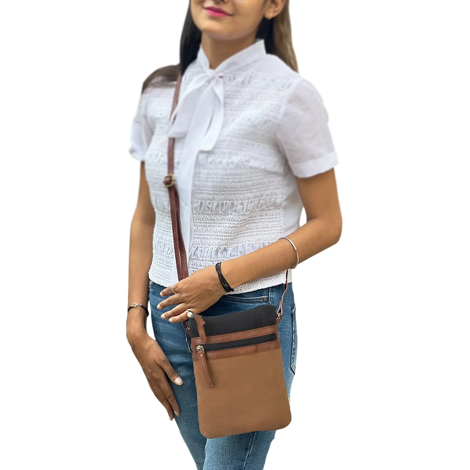 Mona B Small Messenger Crossbody Bag with Stylish Design for Girls and Women: Black