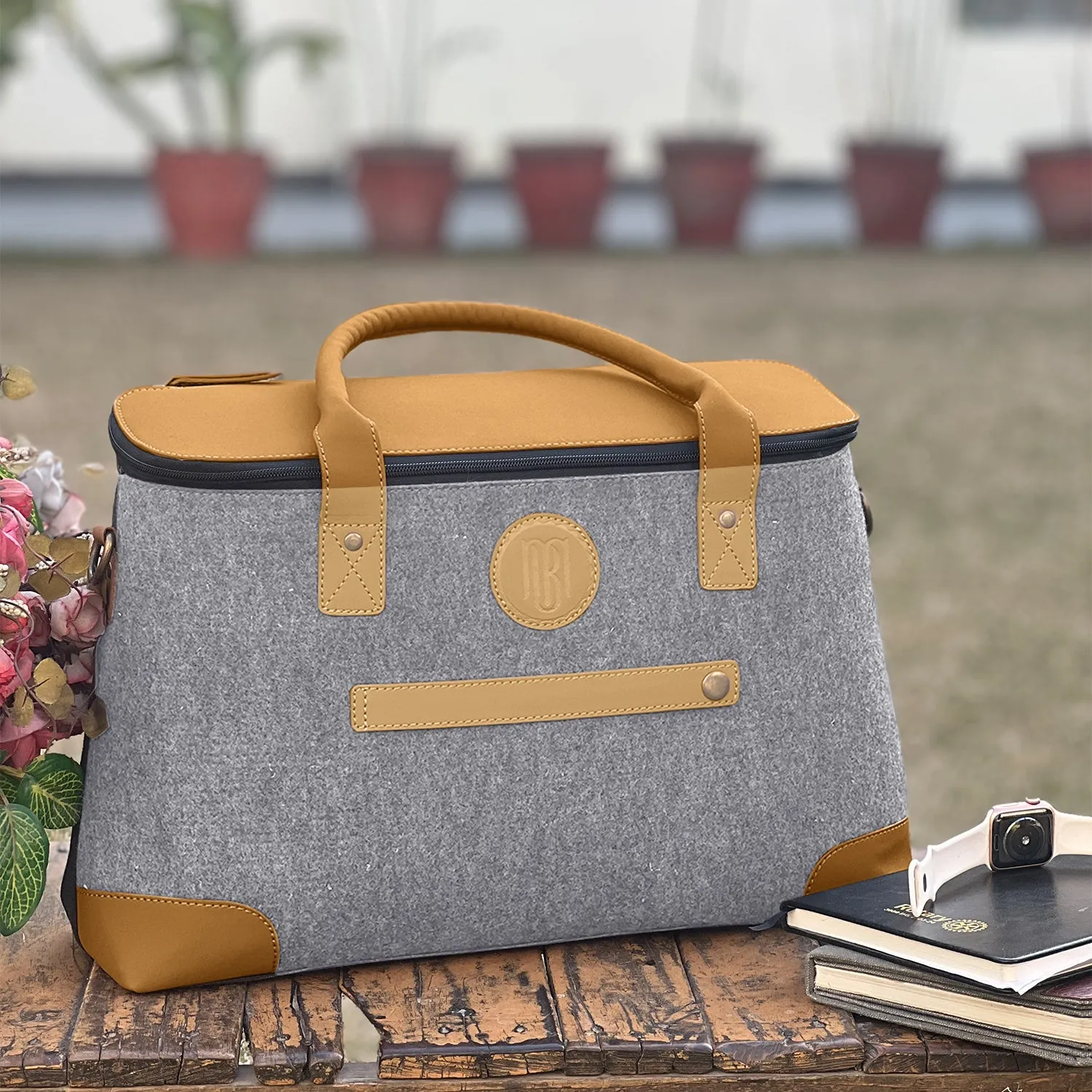 Mona B Unisex Messenger | Small Overnighter Bag for upto 14" Laptop/Mac Book/Tablet with Stylish Design: Arctic Light Grey
