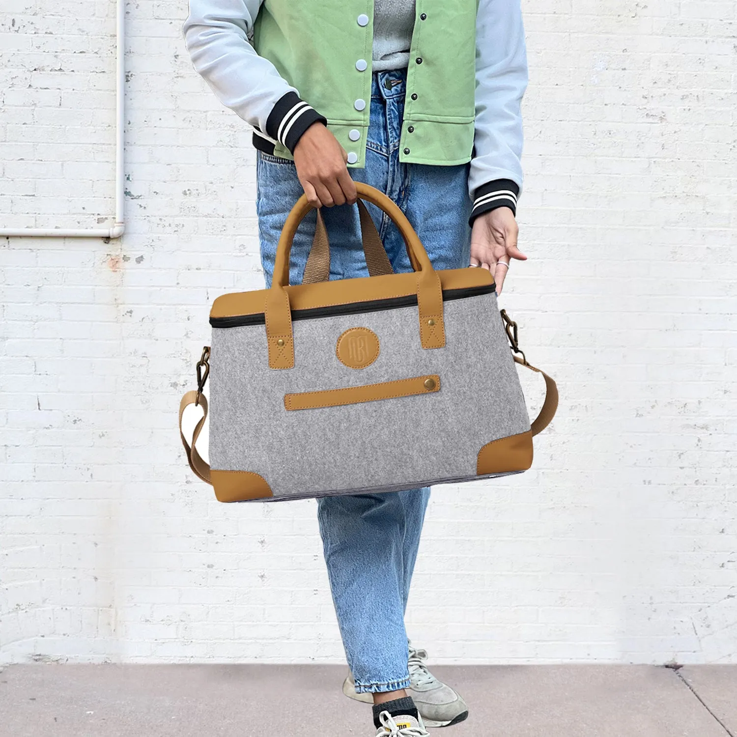 Mona B Unisex Messenger | Small Overnighter Bag for upto 14" Laptop/Mac Book/Tablet with Stylish Design: Arctic Light Grey