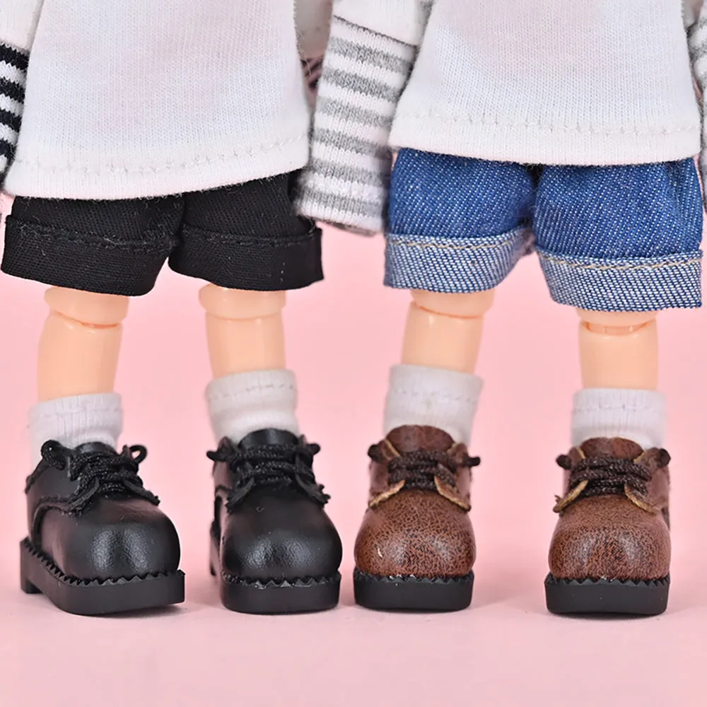 niannyyhouse Ob11 Matte Round Head Vintage Leather Shoes 1/12 BJD Doll Body Accessories