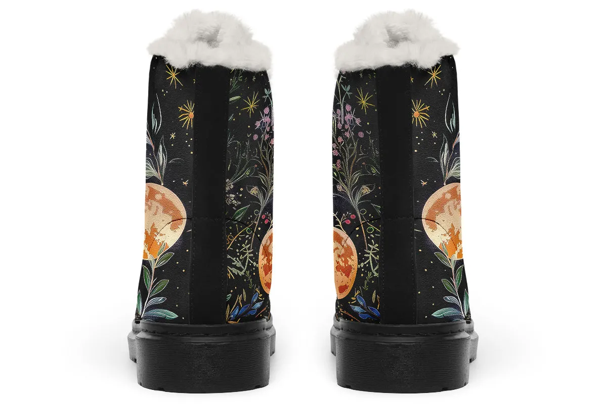 Night Blossom Winter Boots - Warm Micro-Suede Doc-Style Boots Lined with Vegan Wool