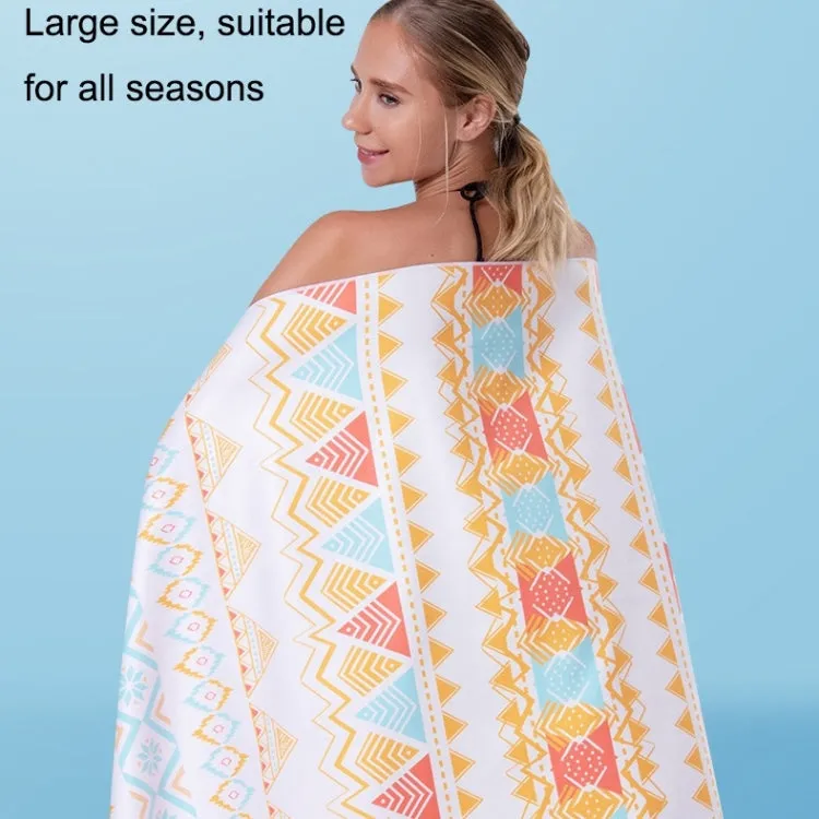 Printed Solid Color Beach Vacation Swimming Bath Towel Beach Towel, Color: Lake Blue Needle Leaf(Round Mesh Bag)