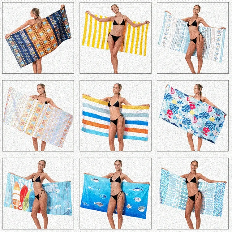 Printed Solid Color Beach Vacation Swimming Bath Towel Beach Towel, Color: Lake Blue Needle Leaf(Round Mesh Bag)