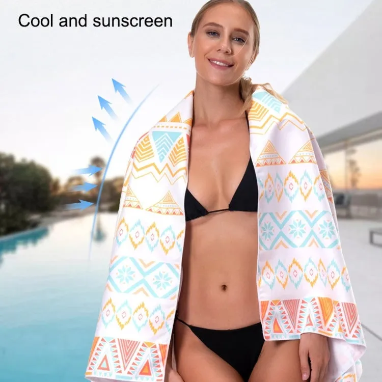 Printed Solid Color Beach Vacation Swimming Bath Towel Beach Towel, Color: Lake Blue Needle Leaf(Round Mesh Bag)