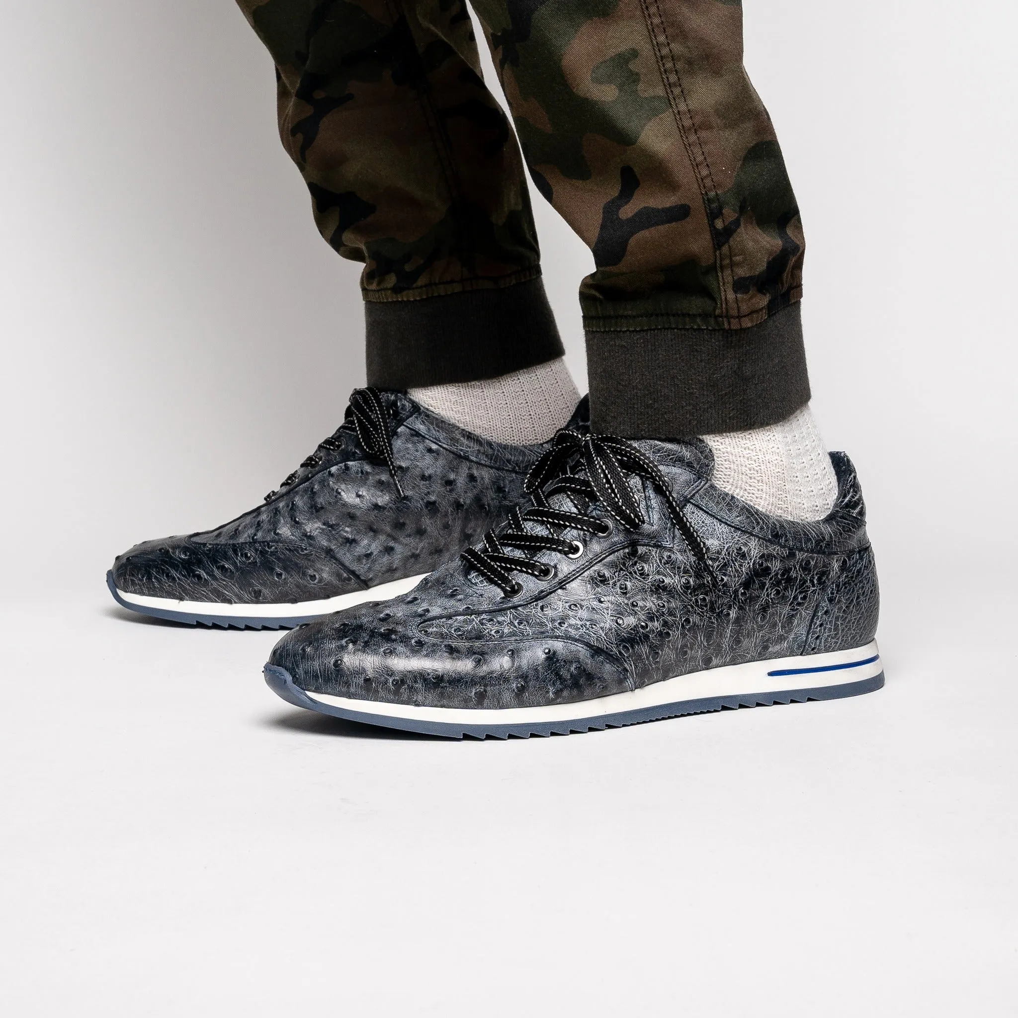 Rio Ostrich Quill Sneaker in Black Denim by Zelli Italia