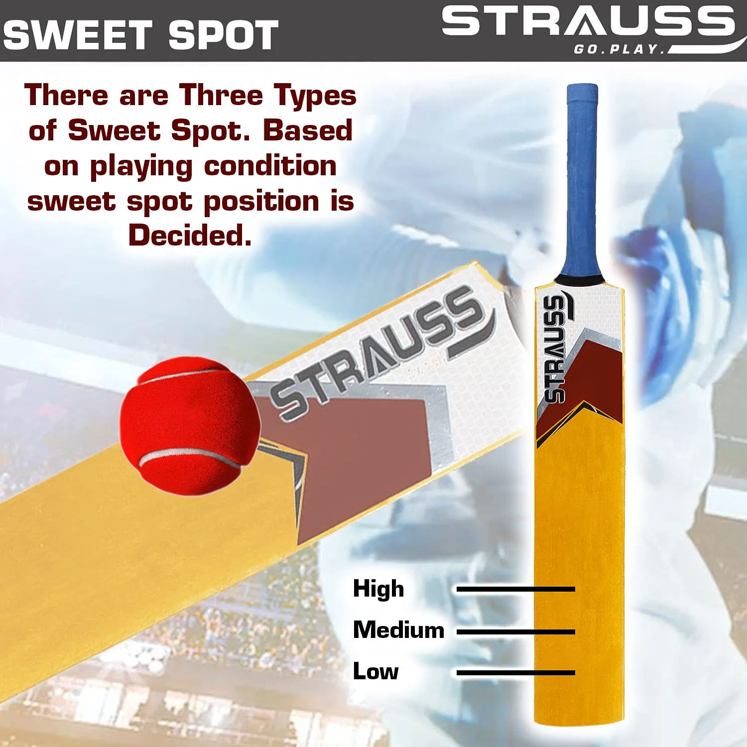 Strauss  Blaster Scoop Tennis Cricket Bat, Half Duco, Yellow, (Wooden Handle)