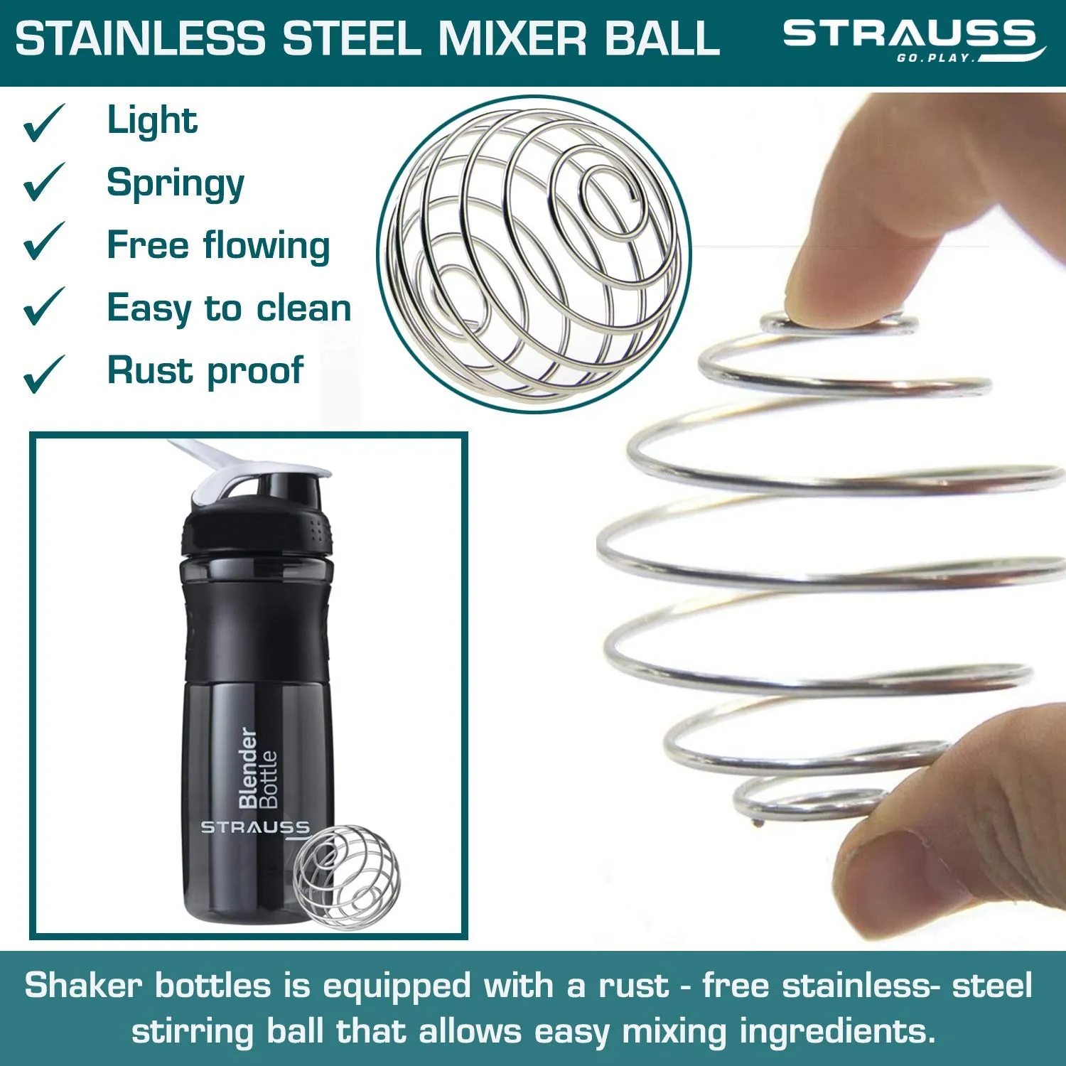 Strauss Blender Shaker Bottle 760ml, (Black) and Wrist Support Pair (Free Size, Black)