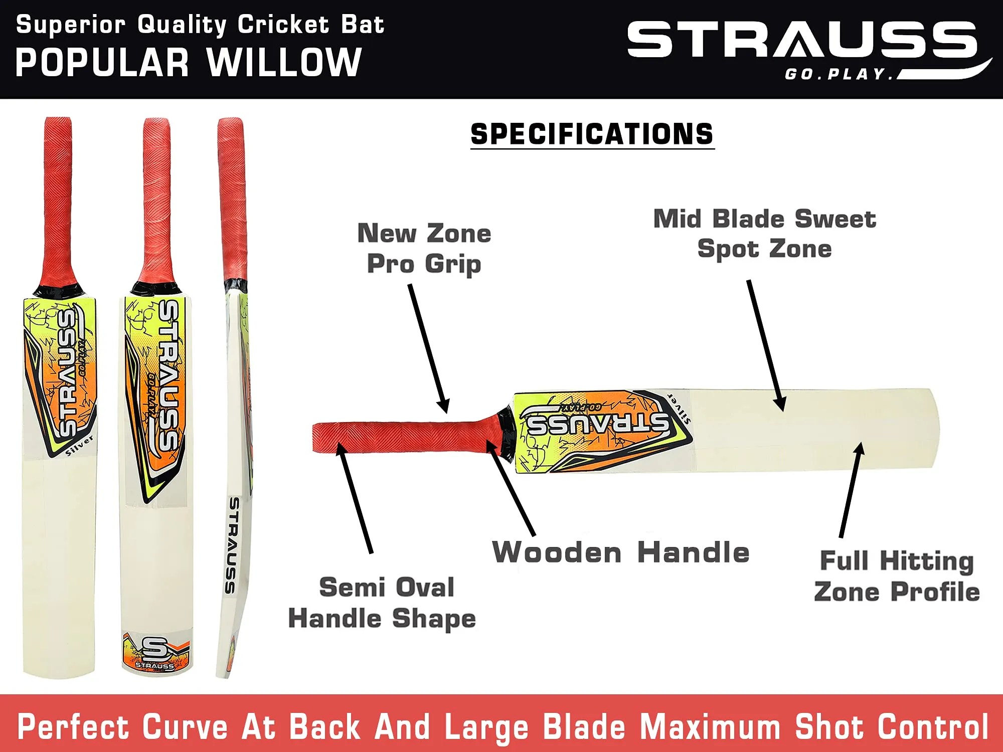Strauss Cricket Kit, Size- 2 (Popular Willow bat 3 Stumps Holder 1 Ball Carry Bag)