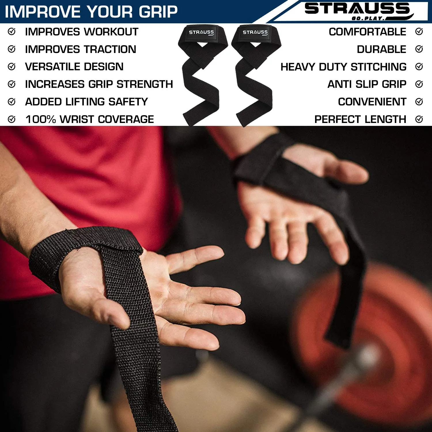 Strauss PT Cotton Gym Support, Pair (Black) and Wrist Support, Free Size (Black)