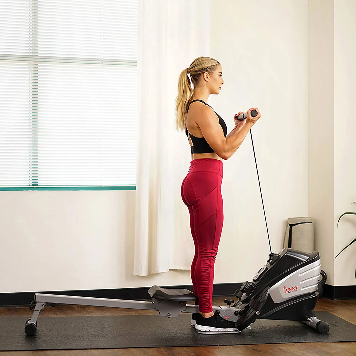 Sunny Health & Fitness Dual Function Magnetic Rowing Machine w/ Digital Monitor, Multi-Exercise Step Plates, 275 LB Max Weight and Foldable - SF-RW5622