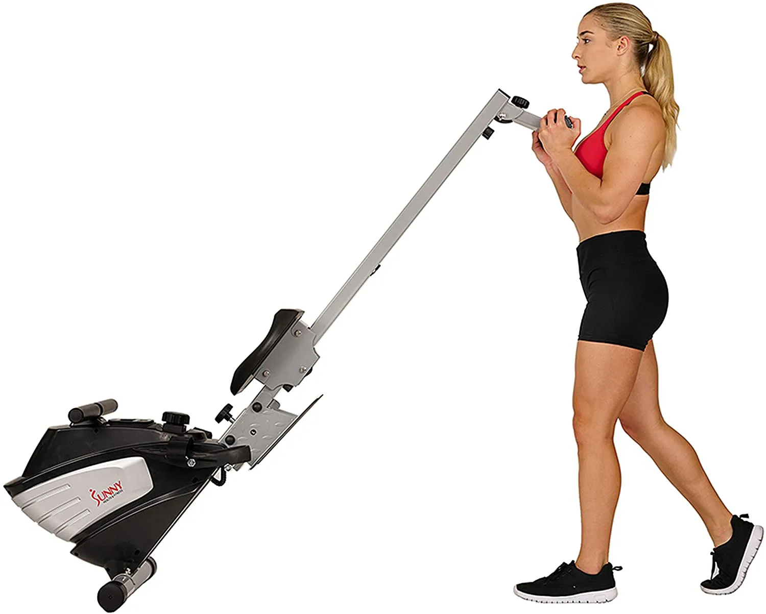Sunny Health & Fitness Dual Function Magnetic Rowing Machine w/ Digital Monitor, Multi-Exercise Step Plates, 275 LB Max Weight and Foldable - SF-RW5622