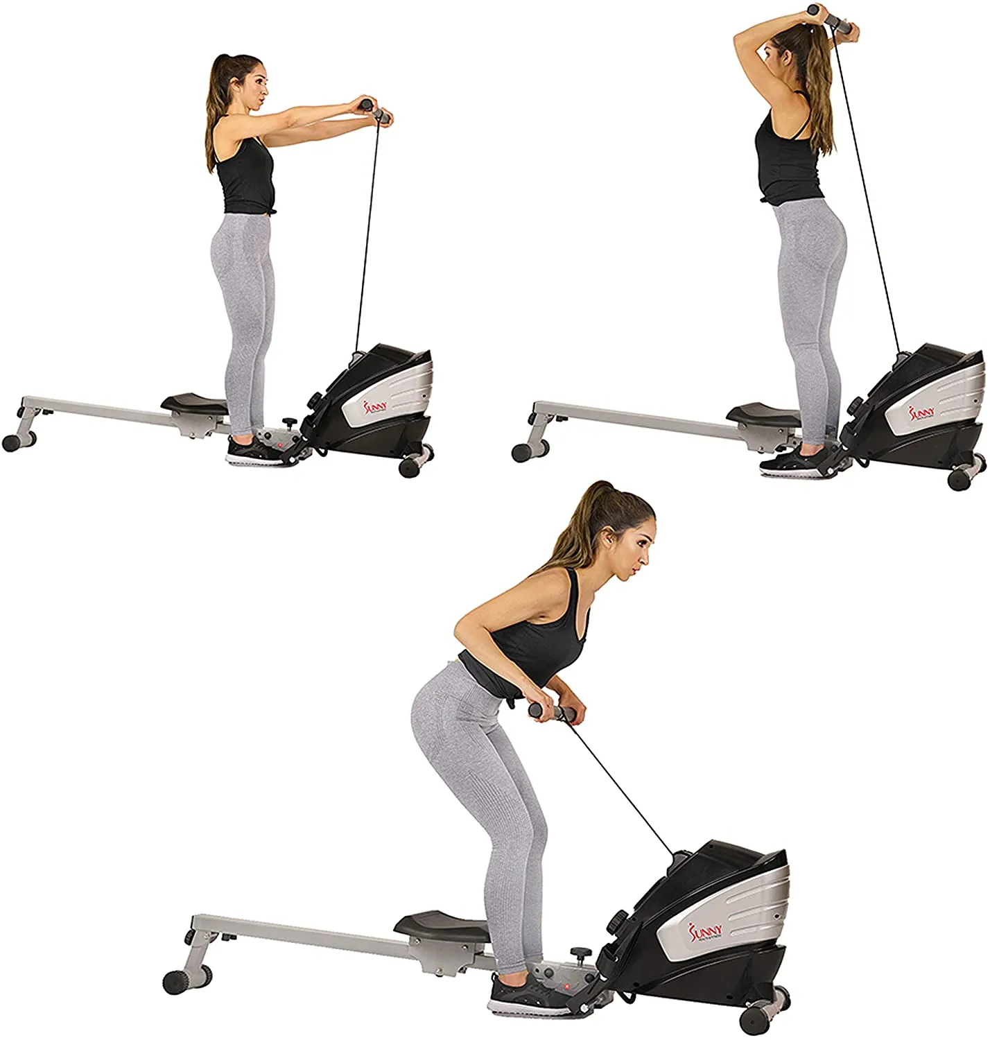 Sunny Health & Fitness Dual Function Magnetic Rowing Machine w/ Digital Monitor, Multi-Exercise Step Plates, 275 LB Max Weight and Foldable - SF-RW5622