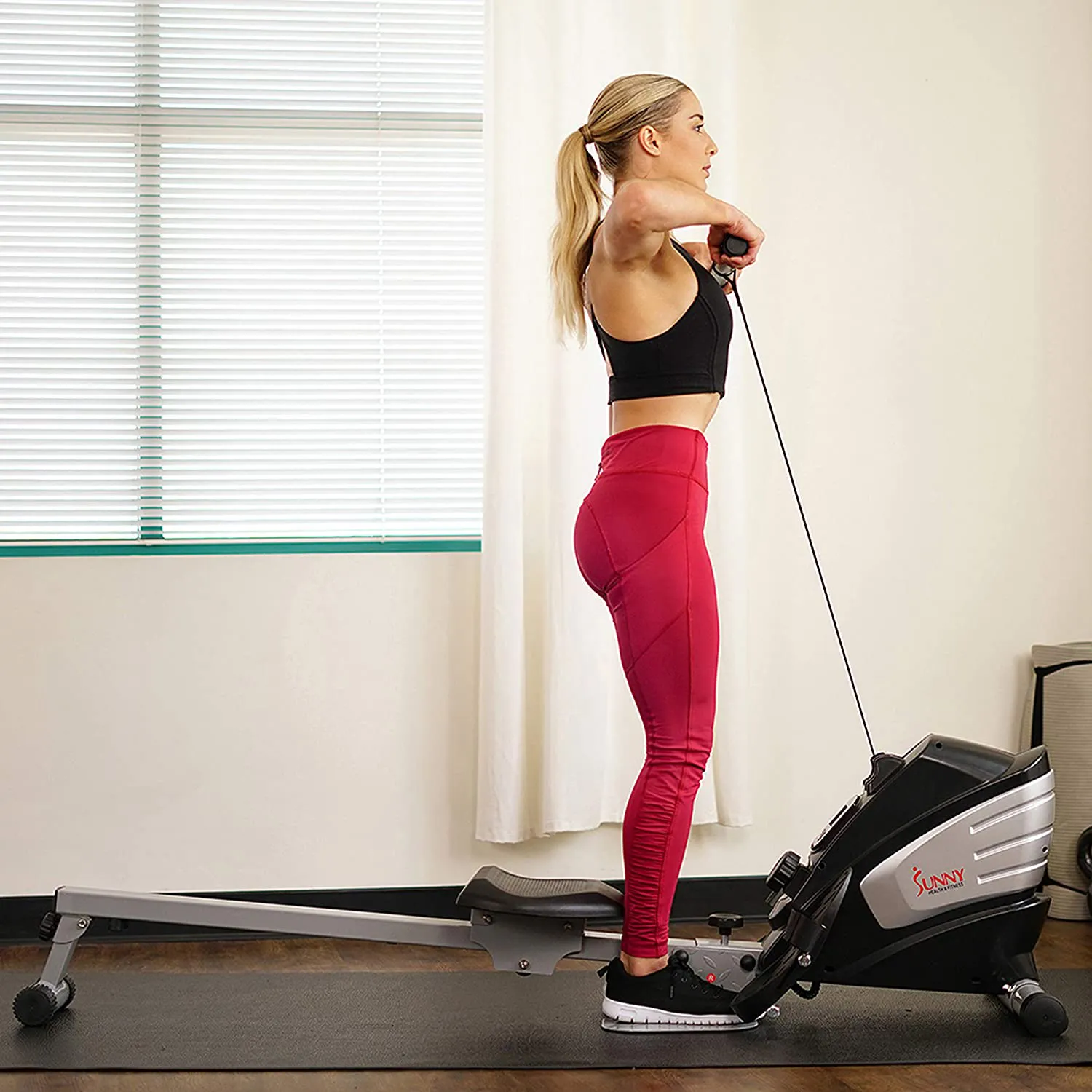 Sunny Health & Fitness Dual Function Magnetic Rowing Machine w/ Digital Monitor, Multi-Exercise Step Plates, 275 LB Max Weight and Foldable - SF-RW5622