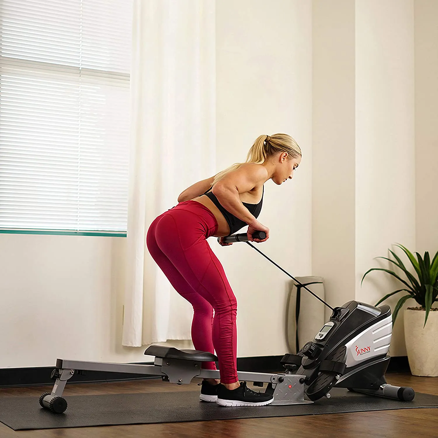 Sunny Health & Fitness Dual Function Magnetic Rowing Machine w/ Digital Monitor, Multi-Exercise Step Plates, 275 LB Max Weight and Foldable - SF-RW5622