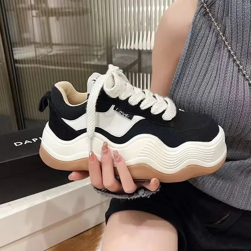 TAVIMART  -  Kawaii Lace Up Shoes for Women 2024 Sneakers High on Platform Pink Sports Woman Footwear Cute Athletic Off White Autumn Fashion
