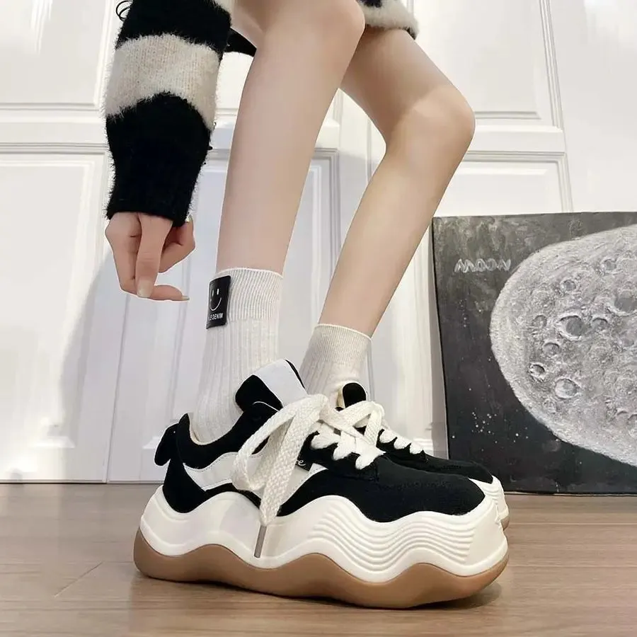 TAVIMART  -  Kawaii Lace Up Shoes for Women 2024 Sneakers High on Platform Pink Sports Woman Footwear Cute Athletic Off White Autumn Fashion
