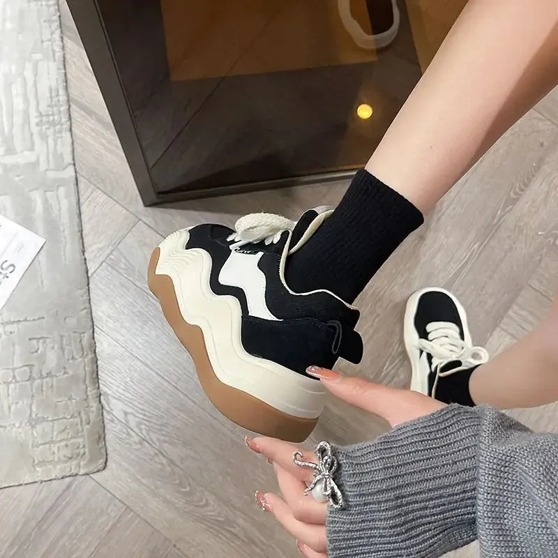 TAVIMART  -  Kawaii Lace Up Shoes for Women 2024 Sneakers High on Platform Pink Sports Woman Footwear Cute Athletic Off White Autumn Fashion
