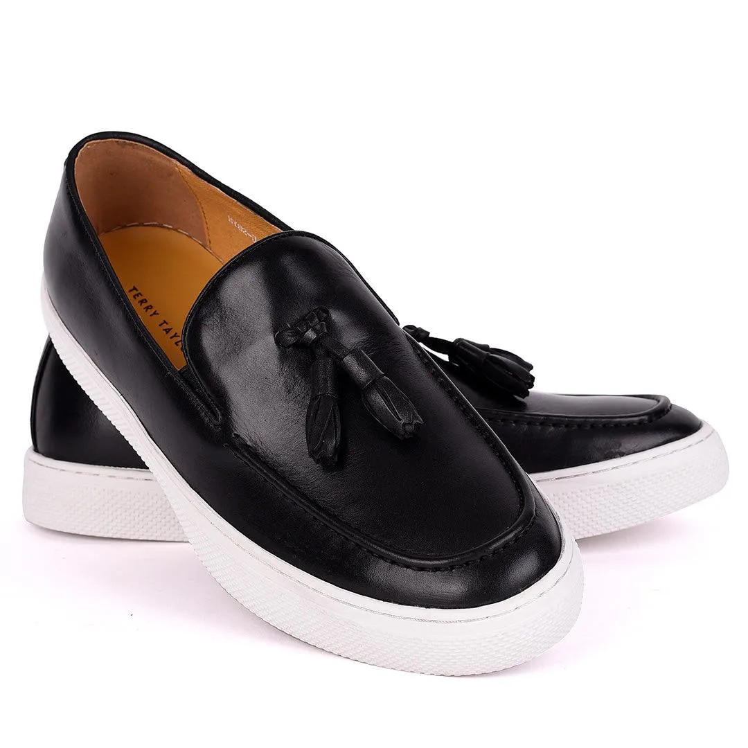 Terry Taylors Genuine Leather Tassel Mode  Men's Sneaker Shoe- Black