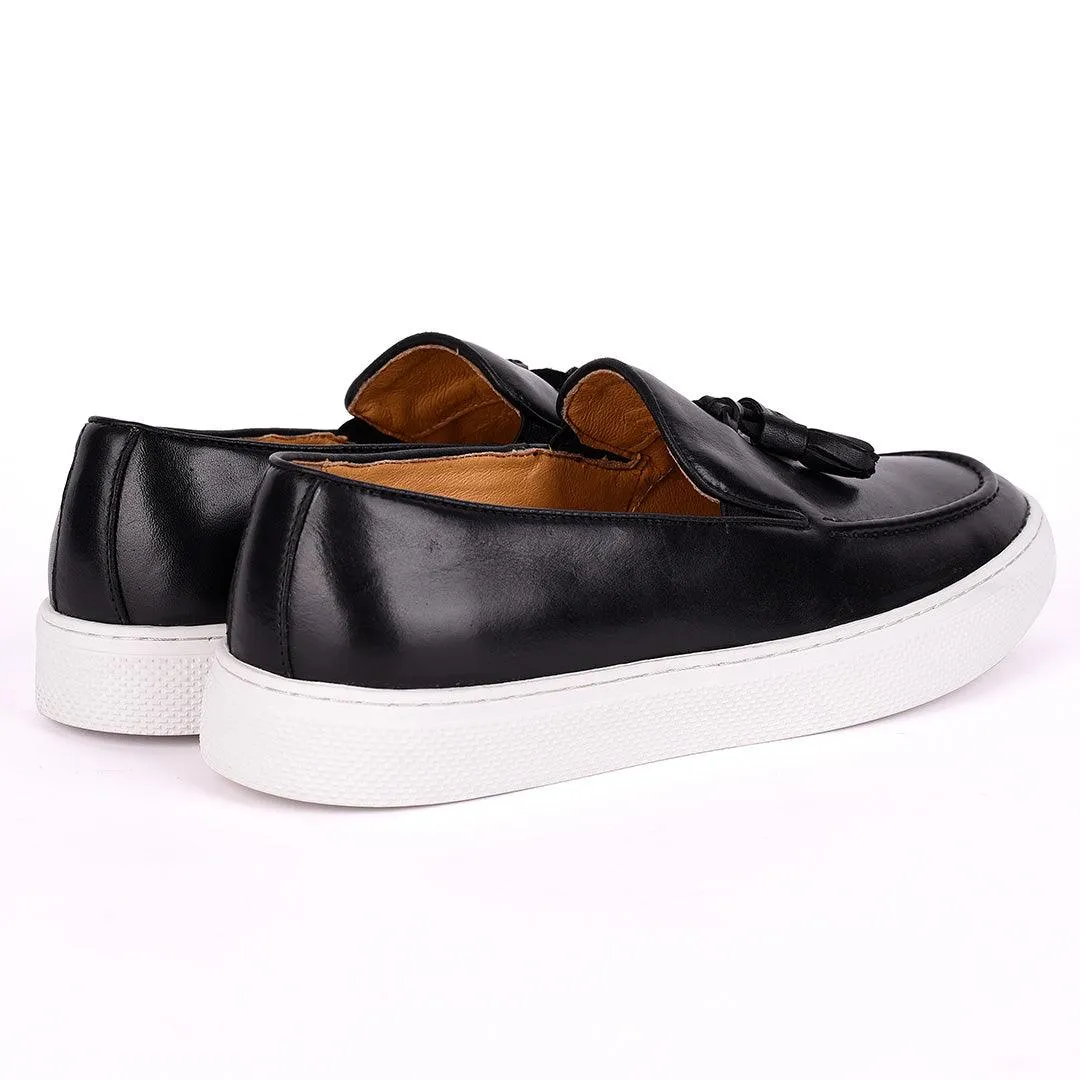 Terry Taylors Genuine Leather Tassel Mode  Men's Sneaker Shoe- Black