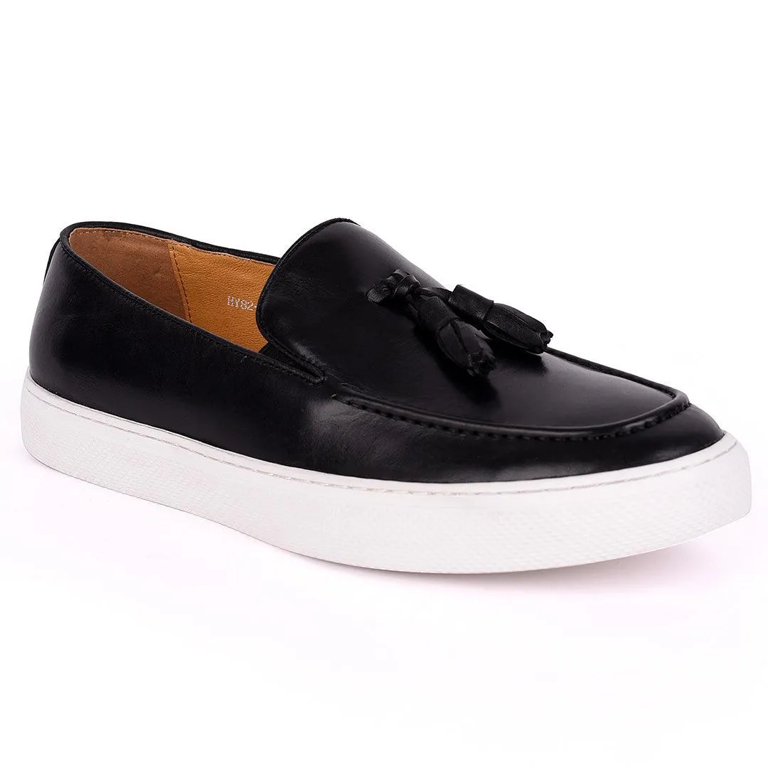Terry Taylors Genuine Leather Tassel Mode  Men's Sneaker Shoe- Black