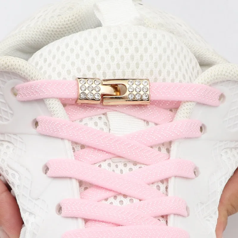 Trendy Elastic Shoelaces With Sparkly Cross Locks