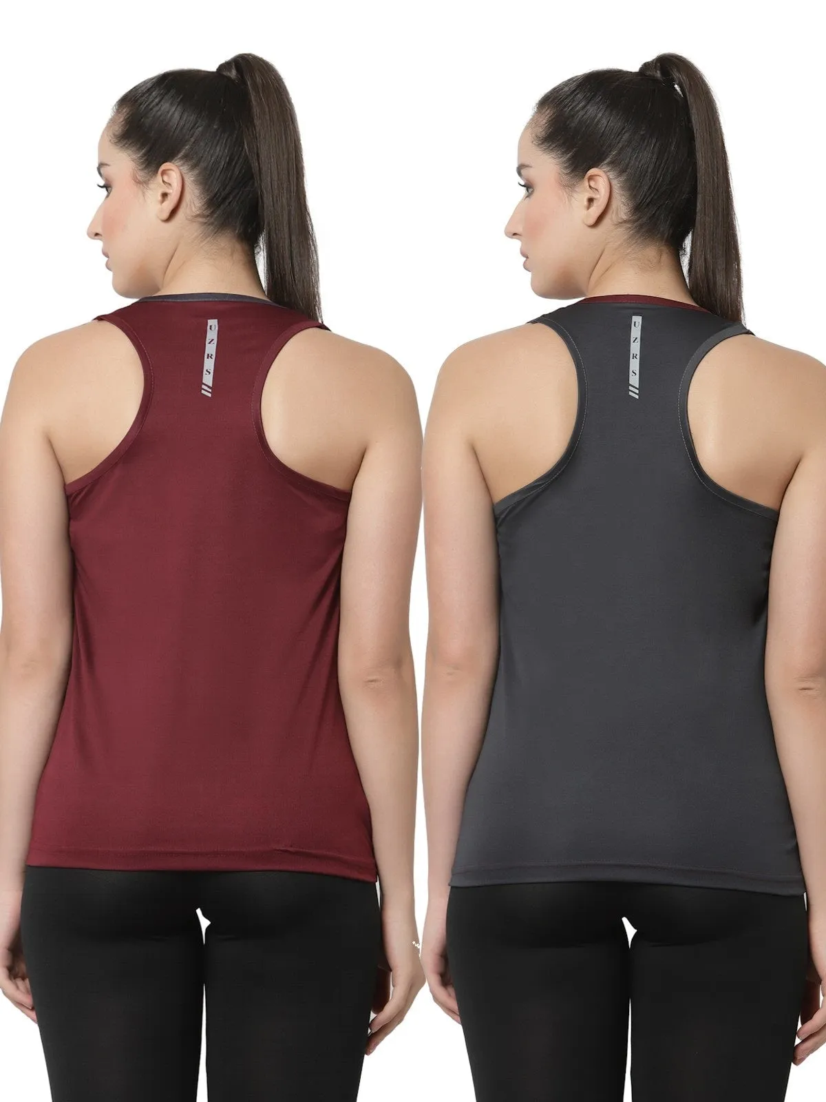 UZARUS Women's Dry Fit Workout Tank Top Sports Gym T-Shirt (Pack Of 2)