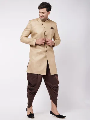 VASTRAMAY Men's Beige & Coffee Brown Indo-Western