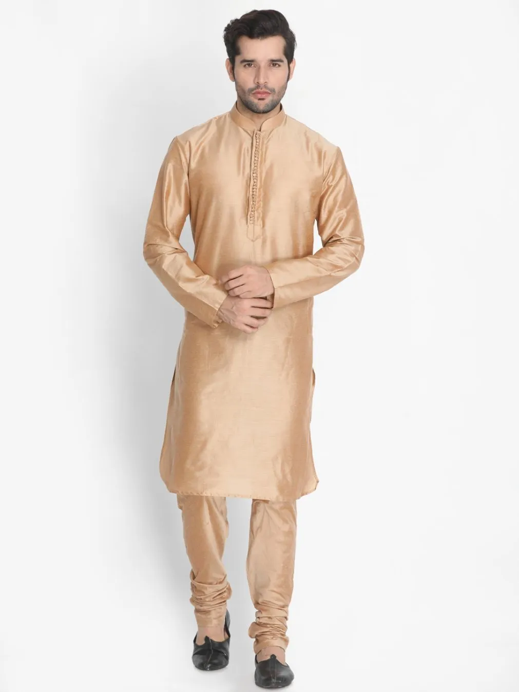 VASTRAMAY Men's Gold Cotton Silk Blend Kurta
