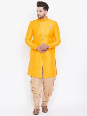 VASTRAMAY Men's Mustard Silk Sherwani Set