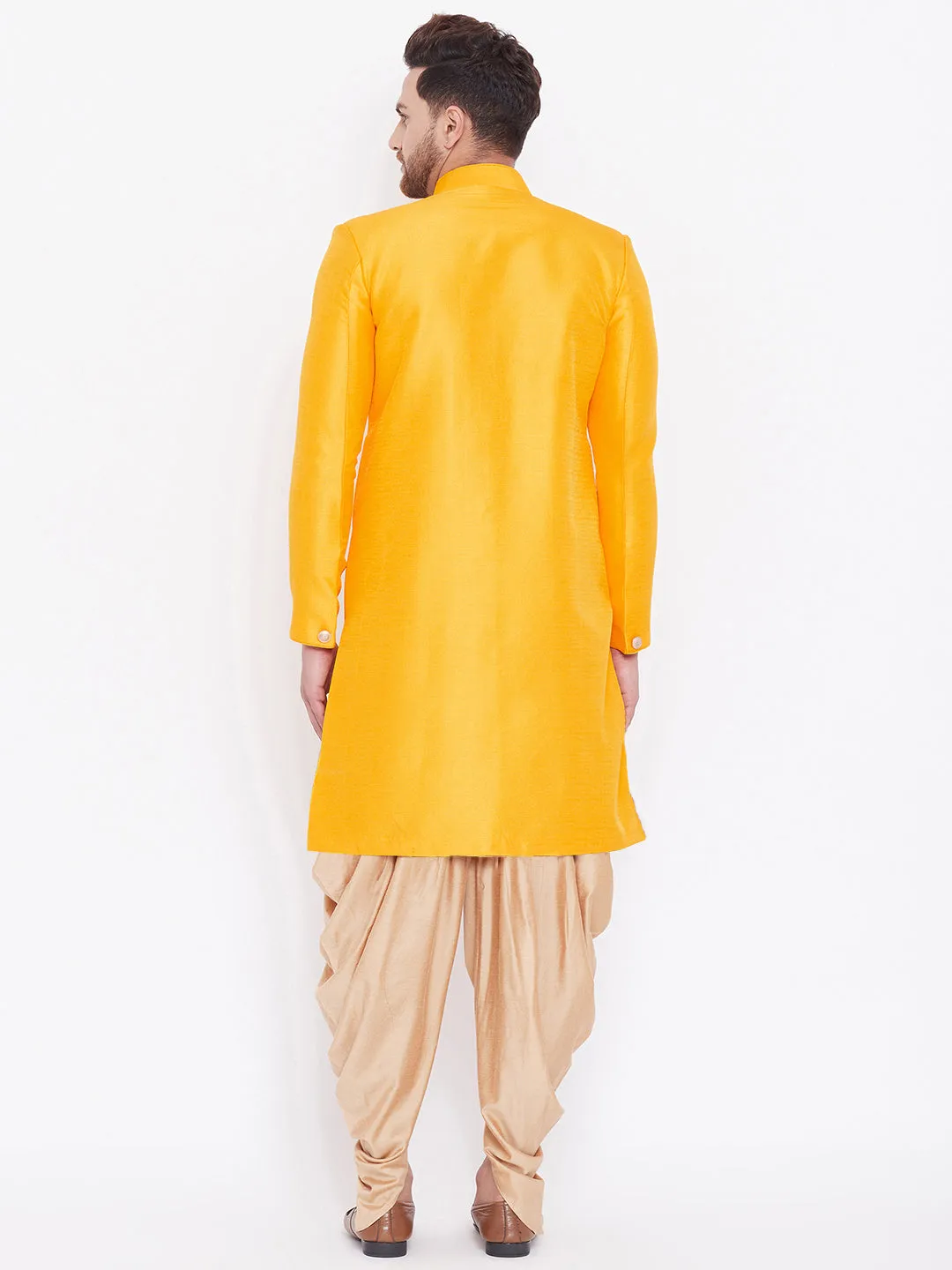 VASTRAMAY Men's Mustard Silk Sherwani Set