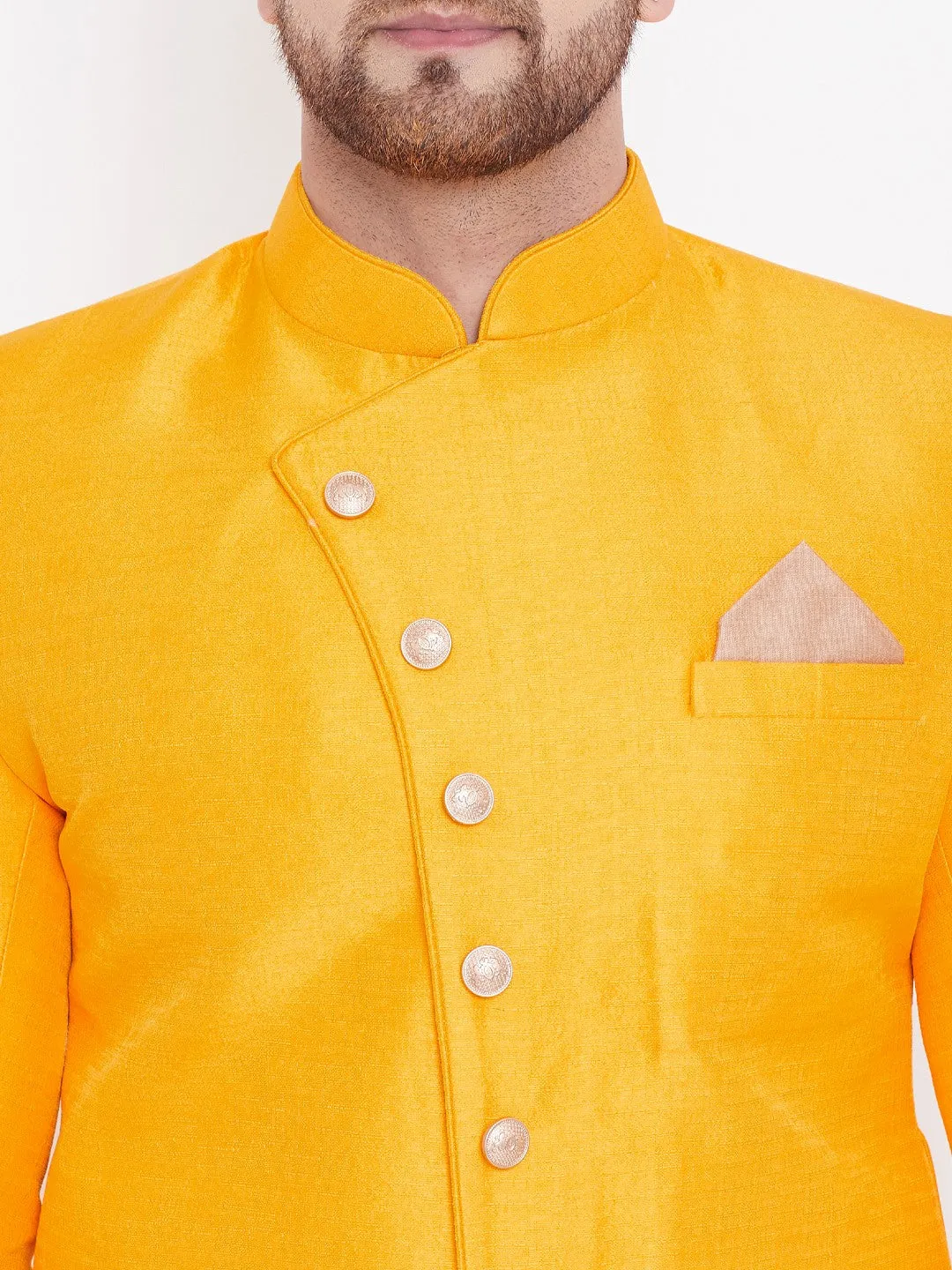 VASTRAMAY Men's Mustard Silk Sherwani Set